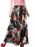 Choies Black High Waist Floral Print Maxi Skirt