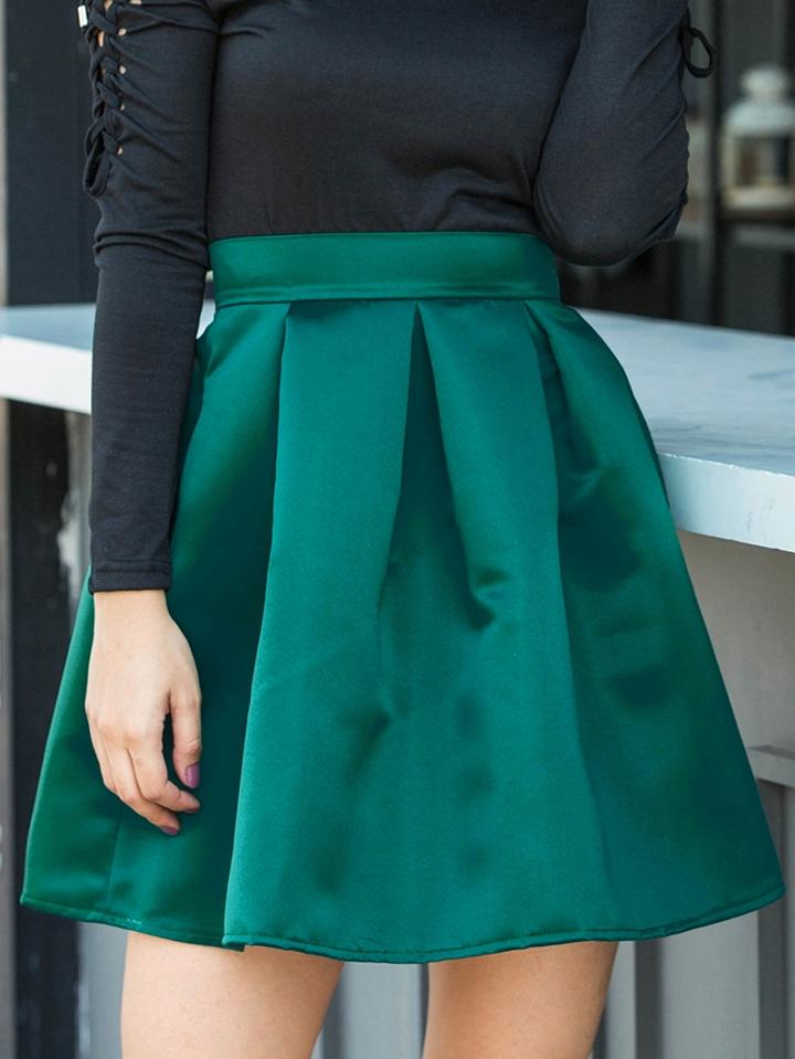 Choies Green Satin Look High Waist Mini Skirt