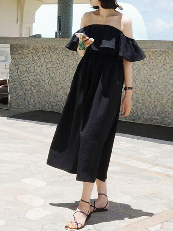 Choies Black Off Shoulder Ruffle Skater Midi Dress