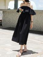 Choies Black Off Shoulder Ruffle Skater Midi Dress