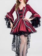 Choies Burgundy Cotton Blend V-neck Chic Women Halloween Cosplay Party Dress