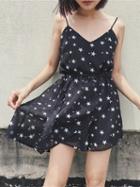 Choies Black Star Print Asymmetric Hem Cami Chiffon Romper Playsuit