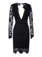Choies Black V-neck Sheer Lace Sleeve Backless Bodycon Mini Dress