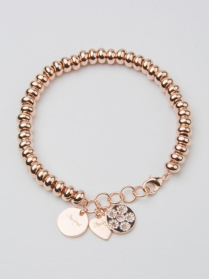 Choies Rose Gold Crystal Embellished Heart Charm Ball Chain Bracelet