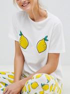 Choies White Cotton Round Neck Lemon Print Chic Women T-shirt
