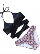 Choies Black Halter Cross Strap Bikini Top And Bottom