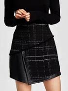 Choies Black Pu Panel Asymmetric Hem Wool Blend Mini Skirt