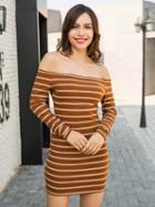 Choies Yellow Off Shoulder Stripe Long Sleeve Ribbed Bodycon Dress