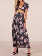 Choies Polychrome Plunge Print  Crop Top And High Waist Maxi Skirt