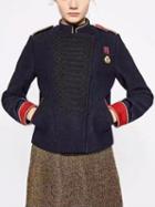 Choies Navy Blue Contrast Lapel Wool Blend Jacket