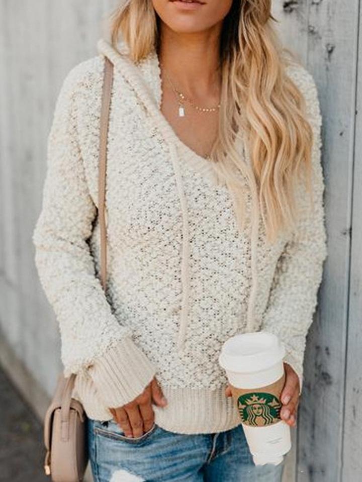 Choies Beige Cotton Split Side Long Sleeve Chic Women Hoodie
