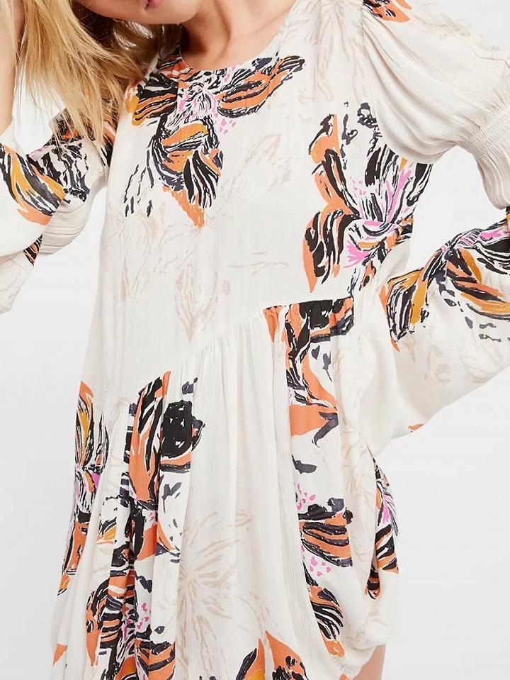 Choies Polychrome Floral Keyhole Back Flared Sleeve Mini Dress