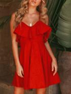 Choies Red Cotton V-neck Ruffle Trim Open Back Chic Women Cami Mini Dress