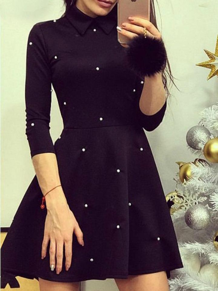 Choies Black Beaded Detail Mini Dress