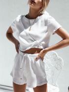 Choies White Ribbed Crew Neck Chic Women Crop Top And High Waist Shorts