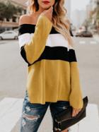 Choies Yellow Contrast Off Shoulder Split Side Long Sleeve Women Sweater