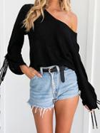Choies Black V-neck Drawstring Cuff Long Sleeve Chic Women Knit Sweater