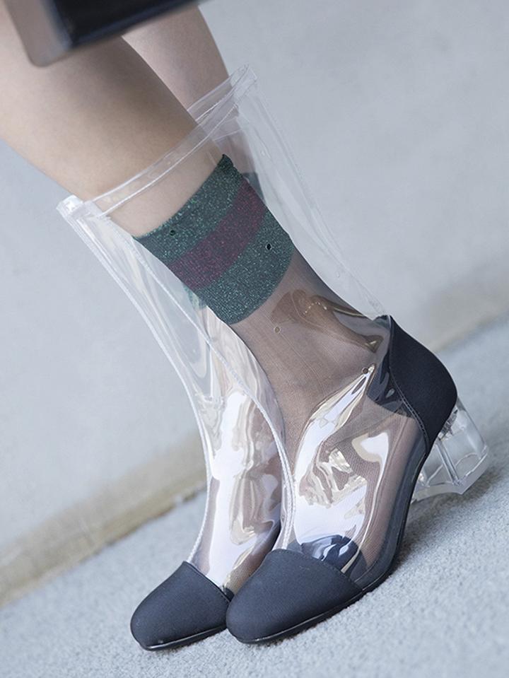 Choies Black Crystal Heel Transparent Chic Women Round Head Boots