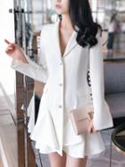 Choies White Notch Lapel Pearl Embellished Ruffle Hem Blazer