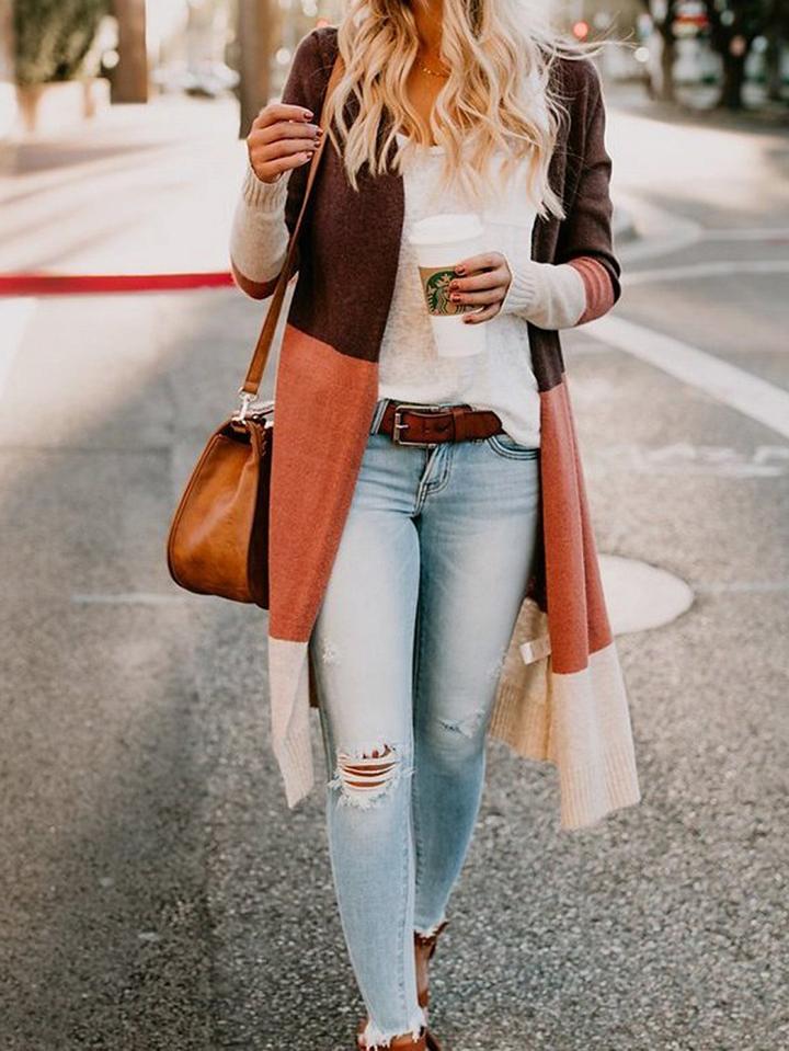 Choies Multicolor Cotton Blend Open Front Long Sleeve Chic Women Cardigan