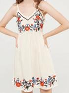 Choies White V-neck Embroidery Cami Mini Dress