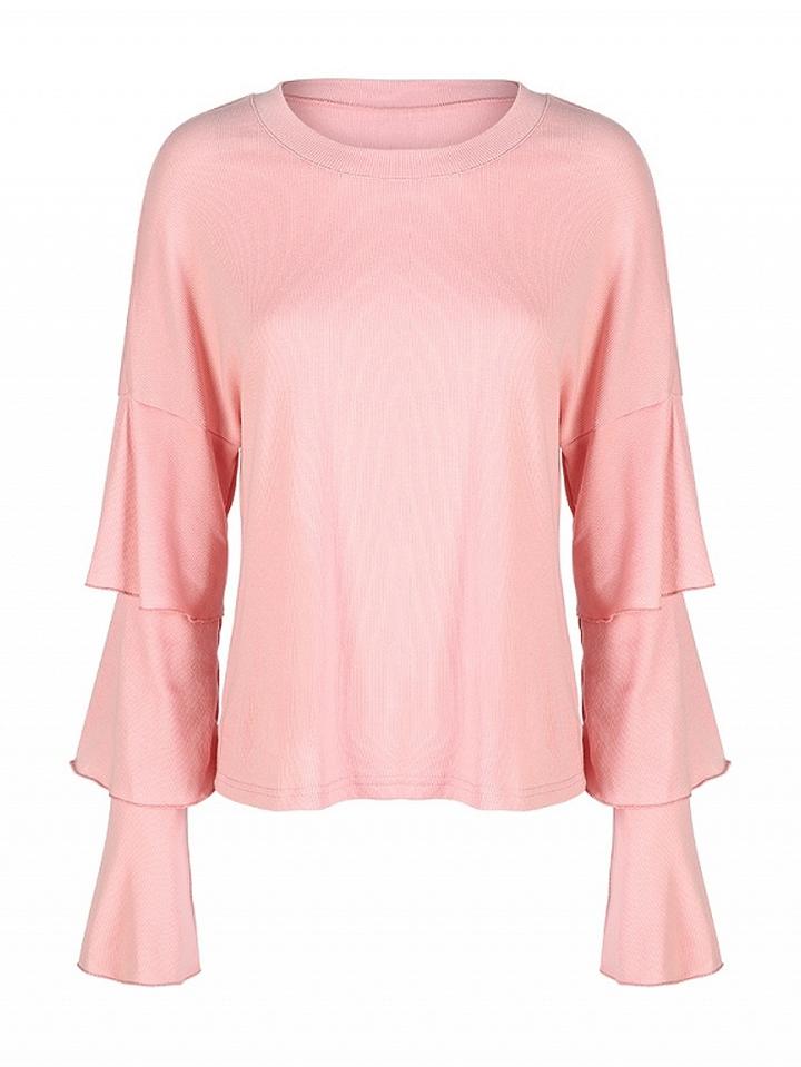 Choies Pink Layered Bell Sleeve Ribbed Top