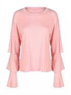 Choies Pink Layered Bell Sleeve Ribbed Top