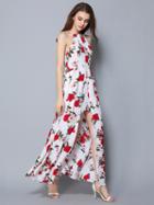 Choies Polychrome Floral Split Front Open Front Maxi Dress