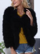 Choies Black Fluffy Faux Fur Coat