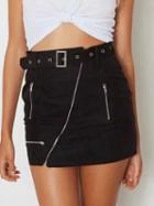 Choies Black Faux Suede High Waist Asymmetric Zip Pencil Mini Skirt