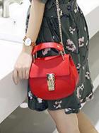 Choies Red Leather Look Buckle Detail Chain Strap Cross Body Bag