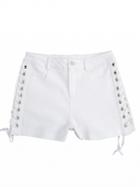 Choies White Lace Up Detail Denim Shorts