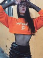 Choies Orange High Neck Print Front Crop Sweatshirt