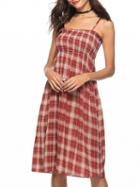 Choies Red Plaid Spaghetti Strap Frill Trim Dress