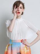 Choies White High Neck Cut Out Batwing Sleeve Ruched Blouse