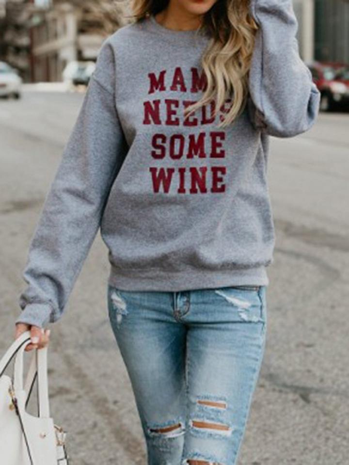 Choies Gray Cotton Letter Print Long Sleeve Chic Women Sweatshirt