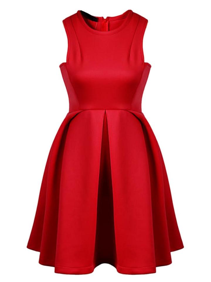 Choies Red High Waist Sleeveless Pouf Dress