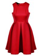 Choies Red High Waist Sleeveless Pouf Dress