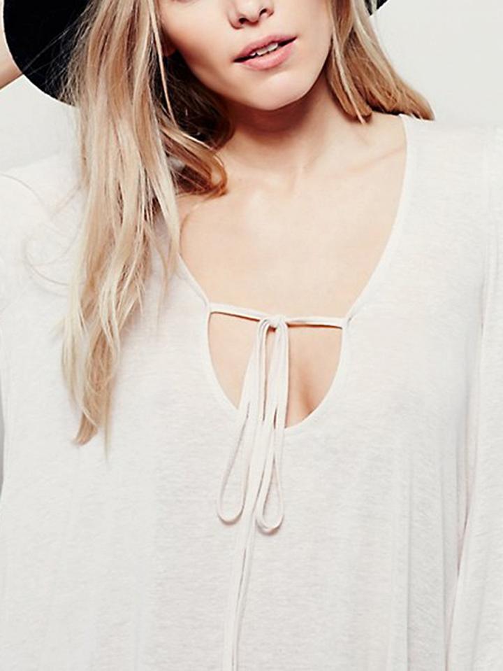 Choies White Tie Front Long Sleeve T-shirt