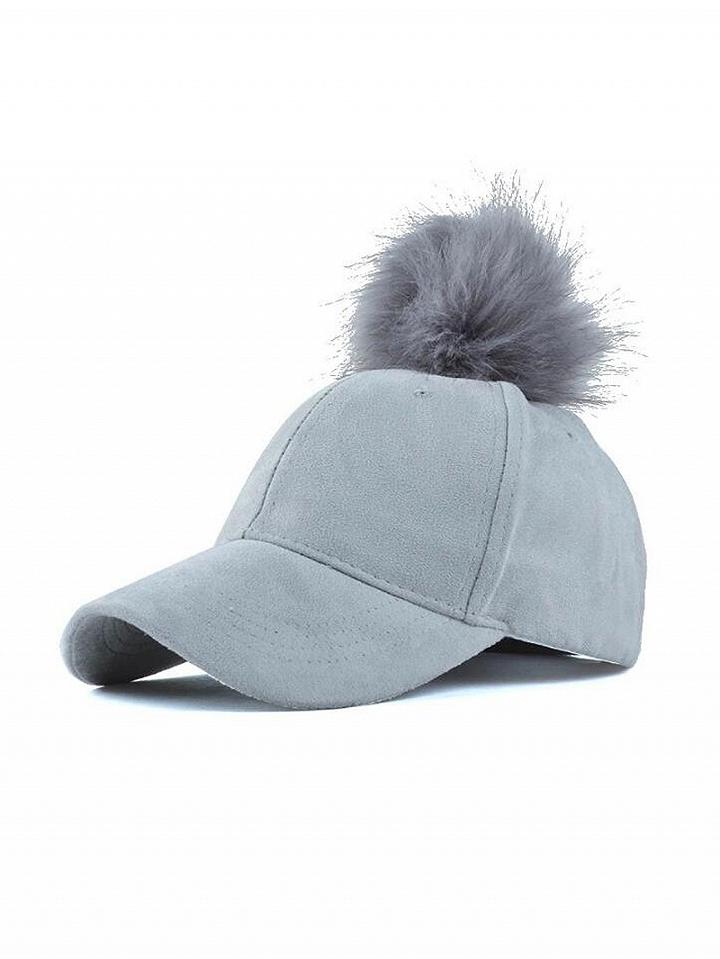Choies Gray Suedette Faux Fur Pom Cap