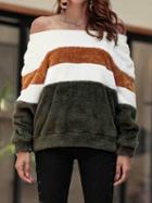 Choies Green Contrast Velvet Off Shoulder Long Sleeve Chic Women Sweatshirt