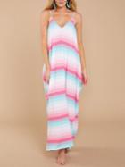 Choies Pink Cotton V-neck Spaghetti Strap Chic Women Maxi Dress