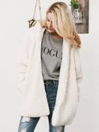 Choies White Faux Shearling Hooded Coat