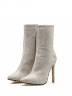Choies Beige Velvet Sequin Detail Pointed Toe High Heeled Ankle Boots