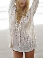 Choies White Ribbed V-neck Cut Out Detail Long Sleeve Blouse