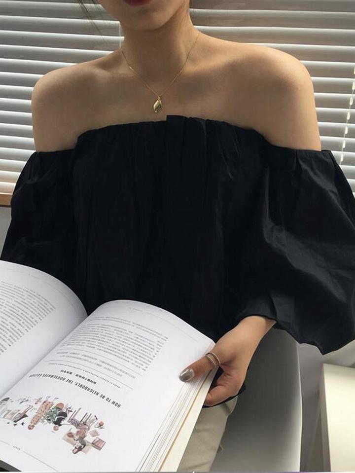 Choies Black Cotton Off Shoulder Puff Sleeve Chic Women Crop Blouse