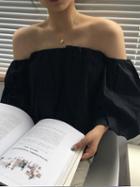 Choies Black Cotton Off Shoulder Puff Sleeve Chic Women Crop Blouse