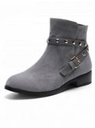 Choies Gray Suede Stud Buckle Strap Ankle Boots
