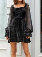 Choies Black Velvet Lace Up Front Puff Sleeve Chic Women Mini Dress