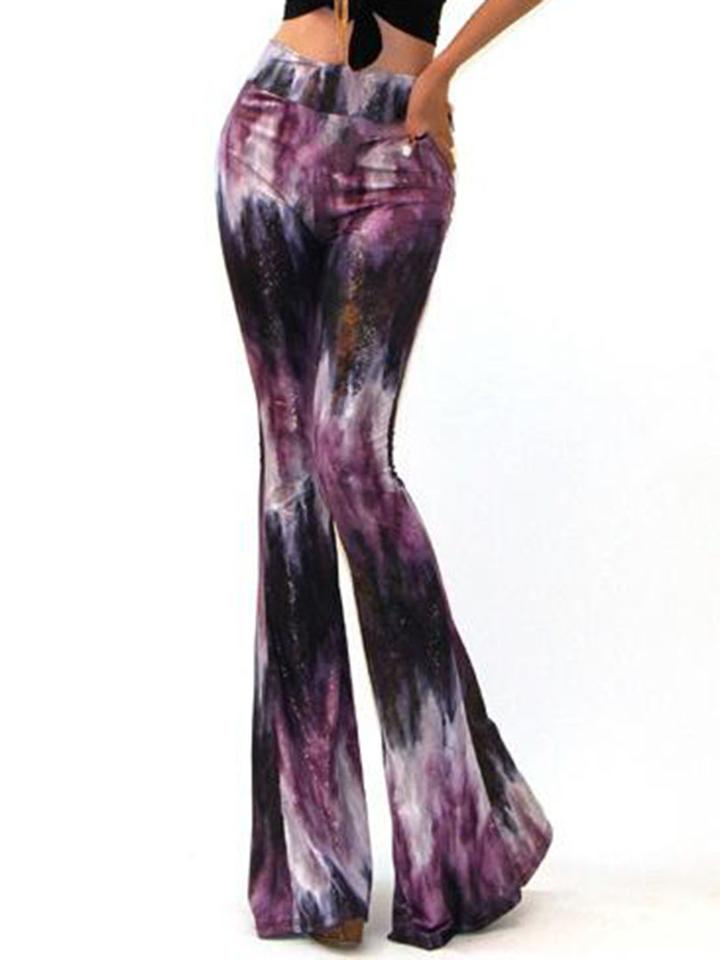 Choies Purple Tie Dye High Waist Flared Pants